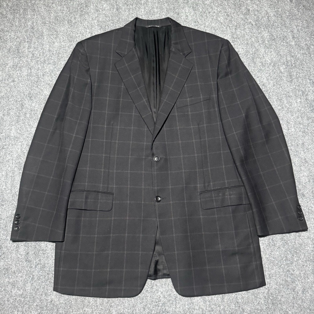 Canali Blazer Men 54L Black Plaid Wool Sport Coat Career Office Business READ